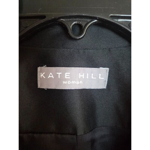 Kate Hill Women Black 100% Silk Midlength Tie Waist Satin Button Trench Coat 18W - Picture 6 of 9